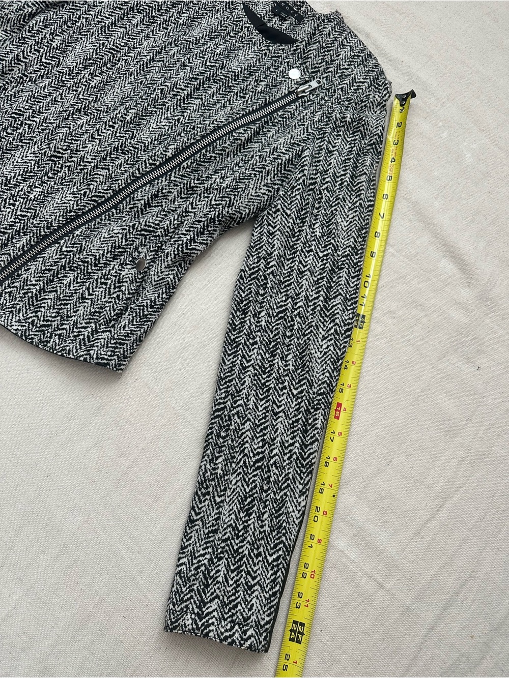 Theory Joean Herringbone Tweed Goat Leather Sleeve Asymmetric Moto Jacket 4 - Picture 9 of 14